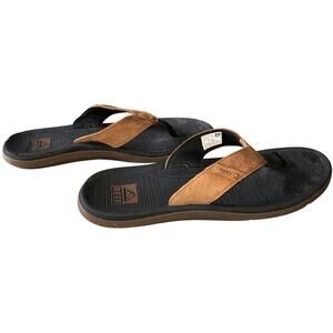 Reef Santa Ana LE Leather Black & Tan Sandals Flip Flops Men's 11